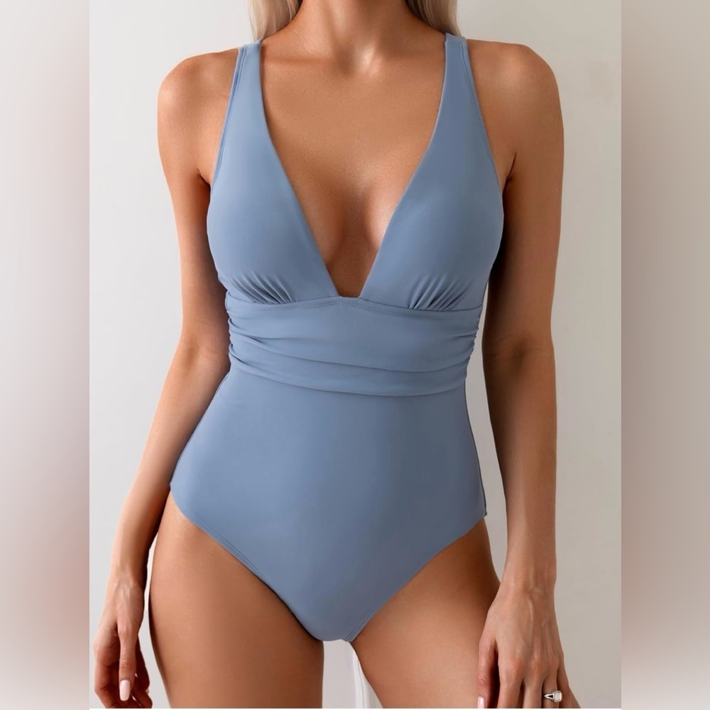 Eomenie Women's One Piece Swimsuit Tummy Control Bathing Suit V Neck